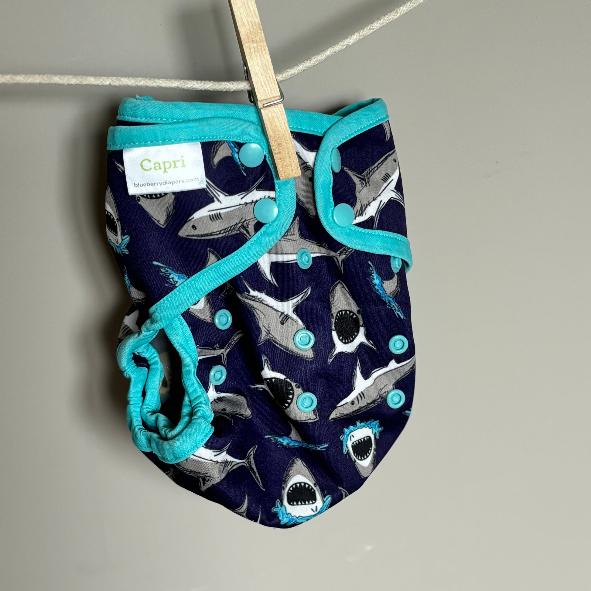 Blueberry One Size Capri Wrap-Wrap-Blueberry-Sharks Navy-The Nappy Market