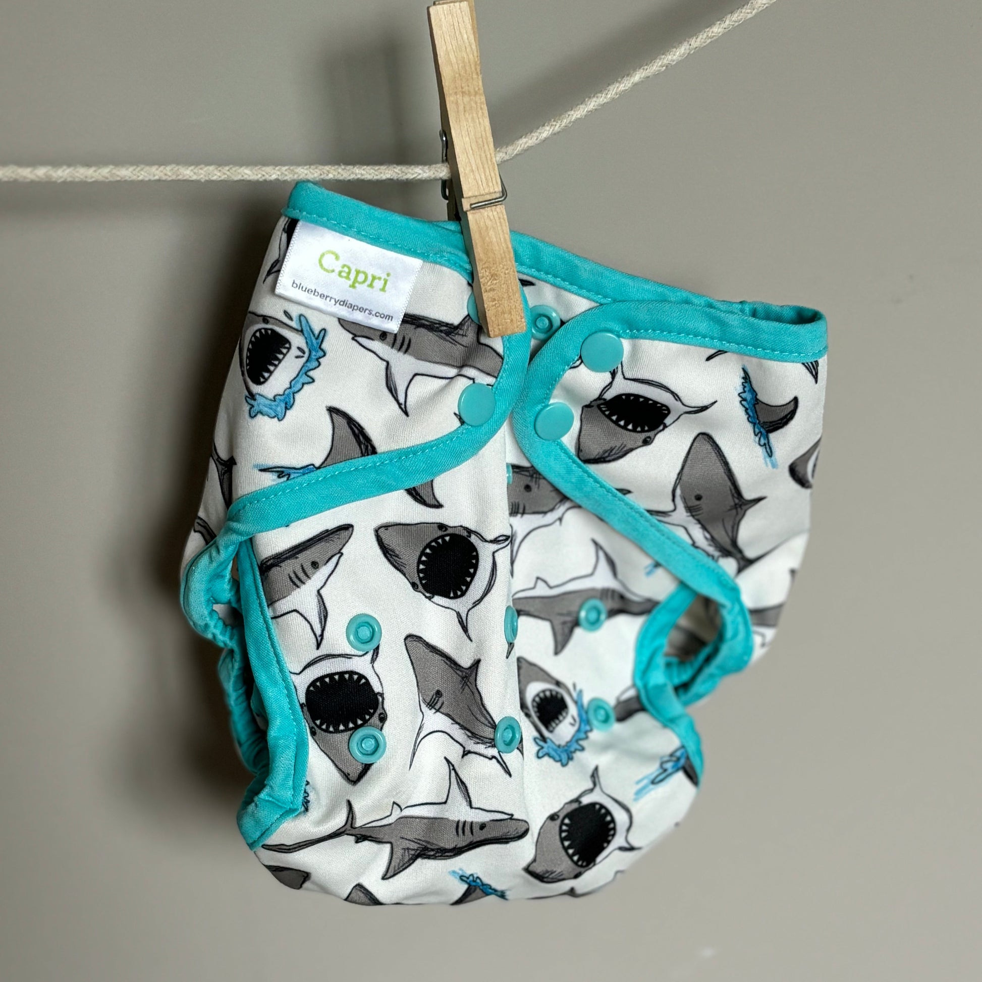 Blueberry One Size Capri Wrap-Wrap-Blueberry-Sharks White-The Nappy Market